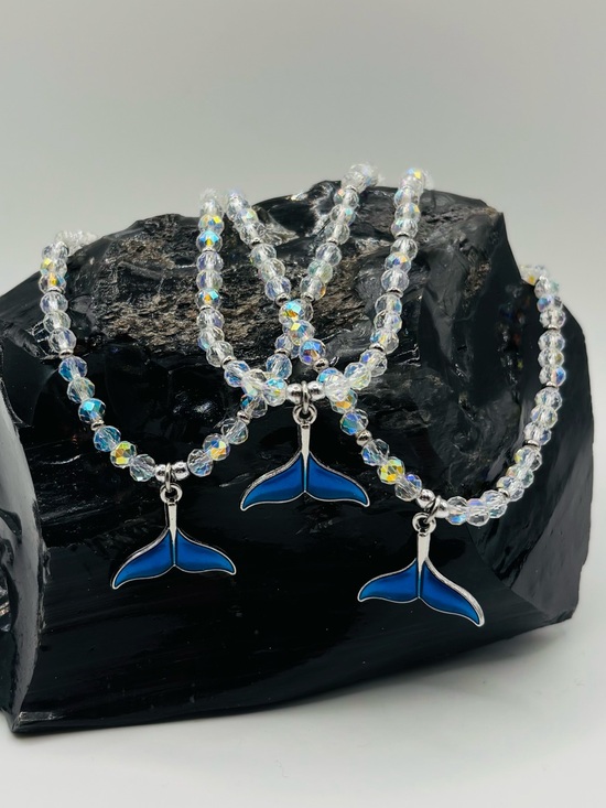Jewelry - *ANKELT* Blue Whale Tail & AB Crystal Blue Stretchy Anklet